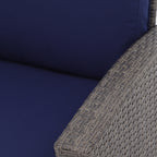 Salon de jardin en rotin pour 4 personnes avec coussins gris et table en verre trempé