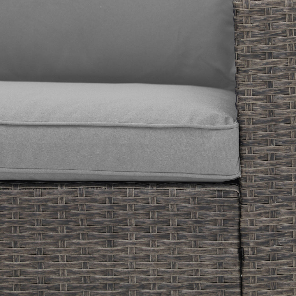 Salon de jardin en rotin pour 4 personnes avec coussins gris et table en verre trempé