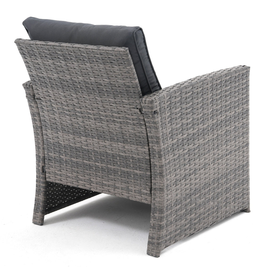 Salon de jardin en rotin pour 4 personnes avec coussins gris et table en verre trempé