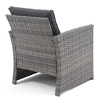 Salon de jardin en rotin pour 4 personnes avec coussins gris et table en verre trempé