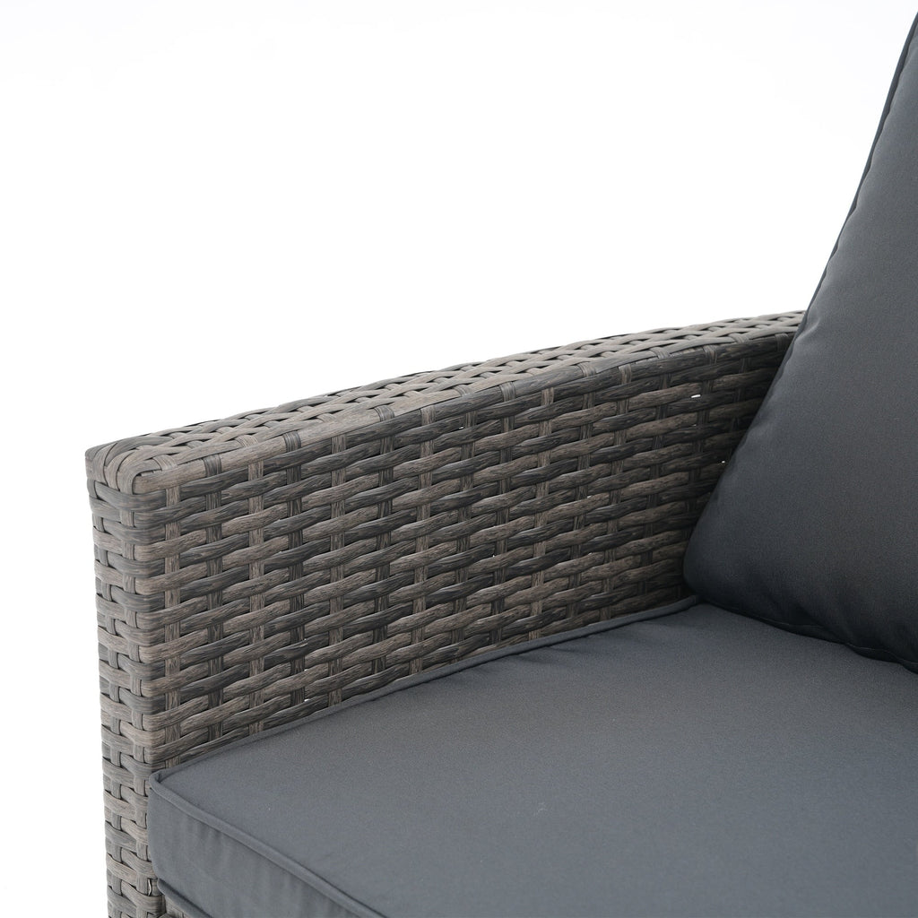 Salon de jardin en rotin pour 4 personnes avec coussins gris et table en verre trempé