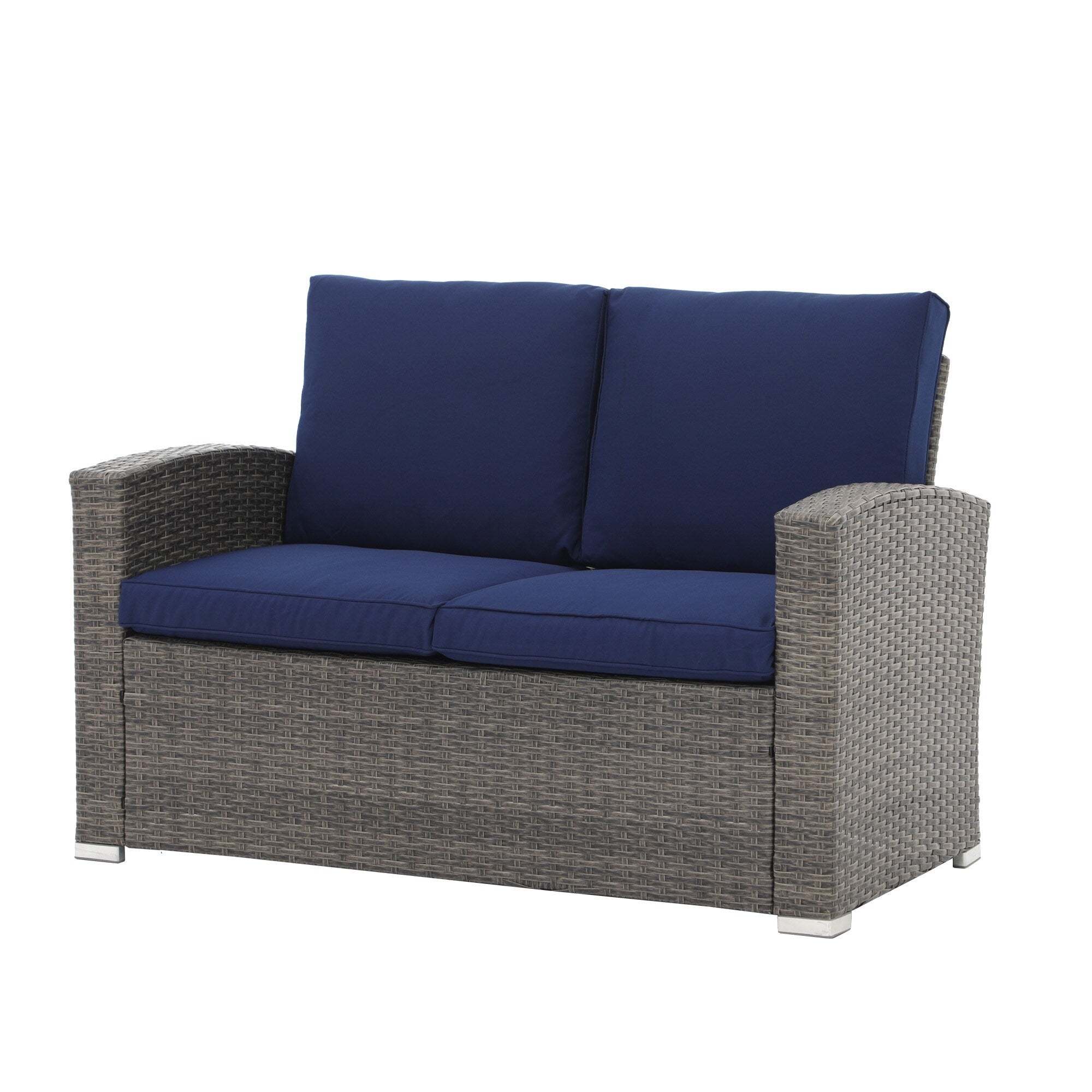 Salon de jardin en rotin pour 4 personnes avec coussins gris et table en verre trempé