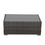 Salon de jardin en rotin pour 4 personnes avec coussins gris et table en verre trempé