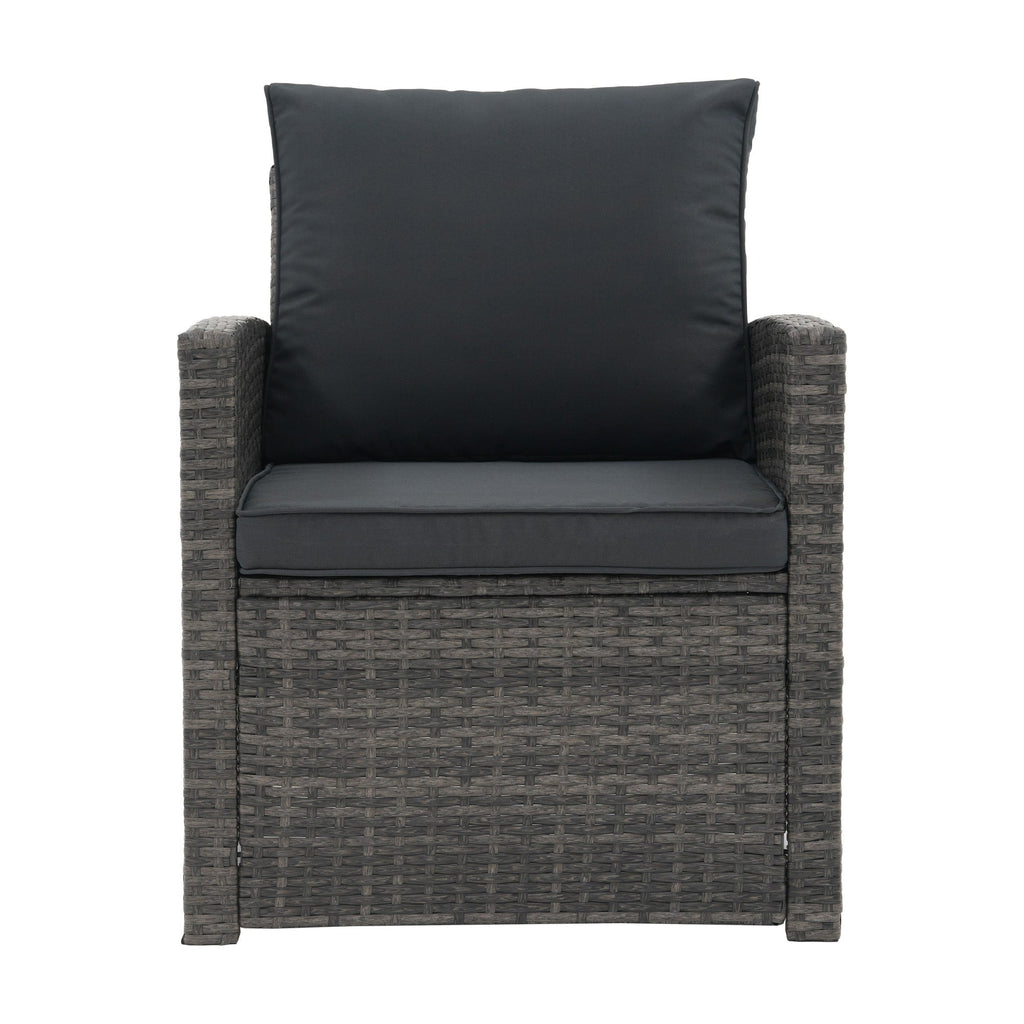 Salon de jardin en rotin pour 4 personnes avec coussins gris et table en verre trempé