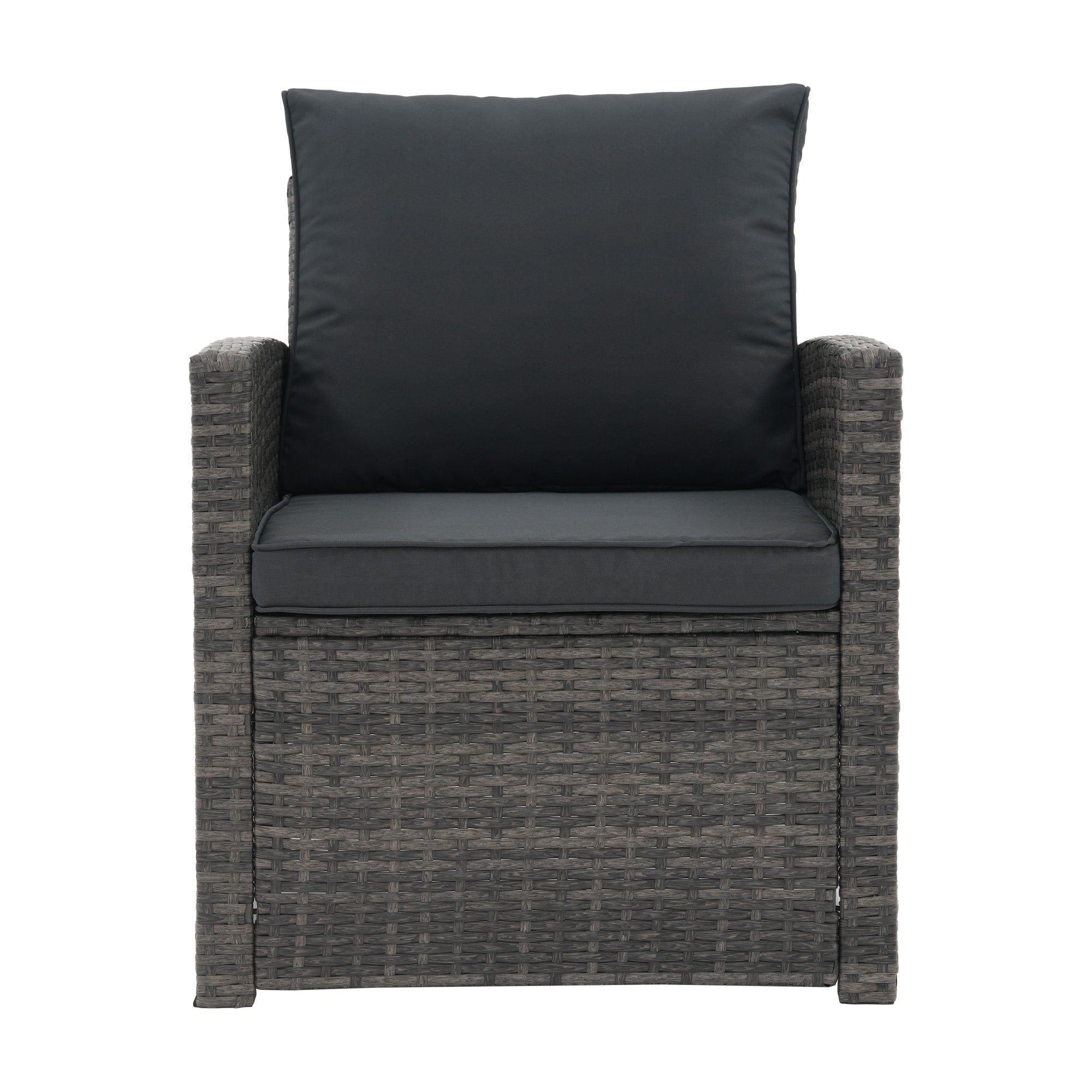 Salon de jardin en rotin pour 4 personnes avec coussins gris et table en verre trempé