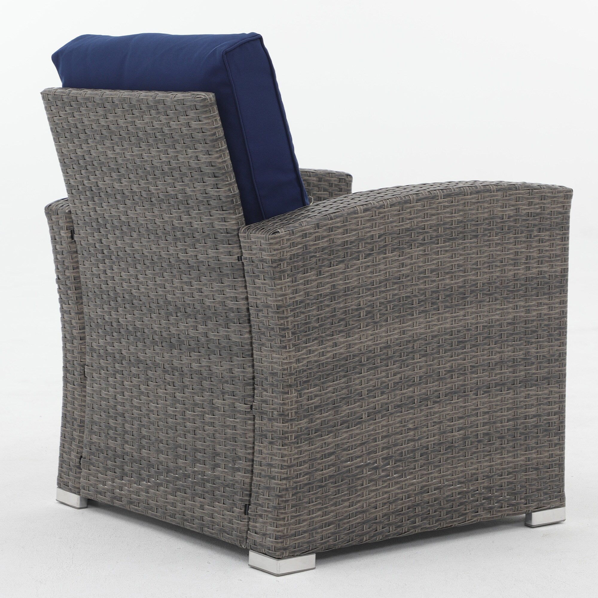 Salon de jardin en rotin pour 4 personnes avec coussins gris et table en verre trempé