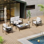 Ensemble de salon de jardin 4 pièces en aluminium pour 4 personnes avec coussins, table basse à LED et causeuse