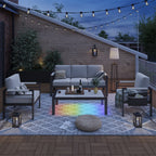 Ensemble de salon de jardin en aluminium 4 pièces, 5 places, avec coussins, table basse à LED et canapé