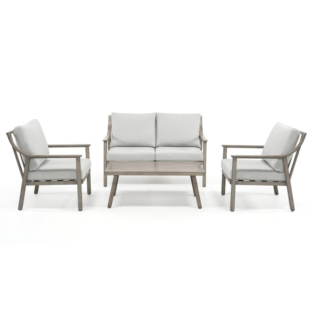 Ensemble de conversation de patio en aluminium 4 pièces avec table d'appoint et coussins