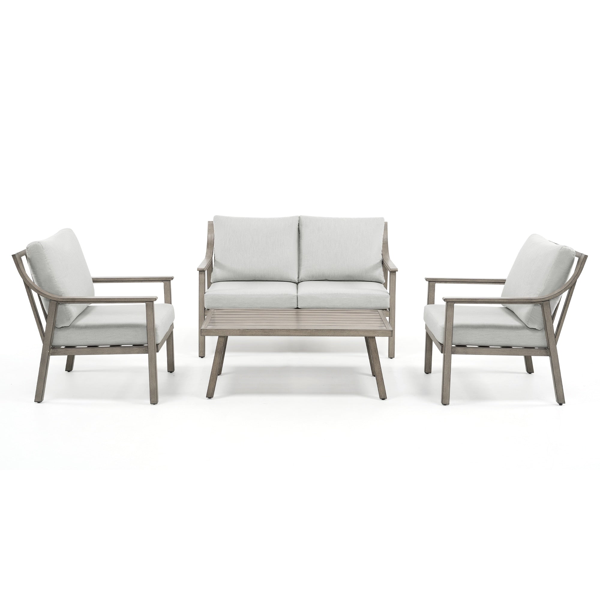 Ensemble de conversation de patio en aluminium 4 pièces avec table d'appoint et coussins