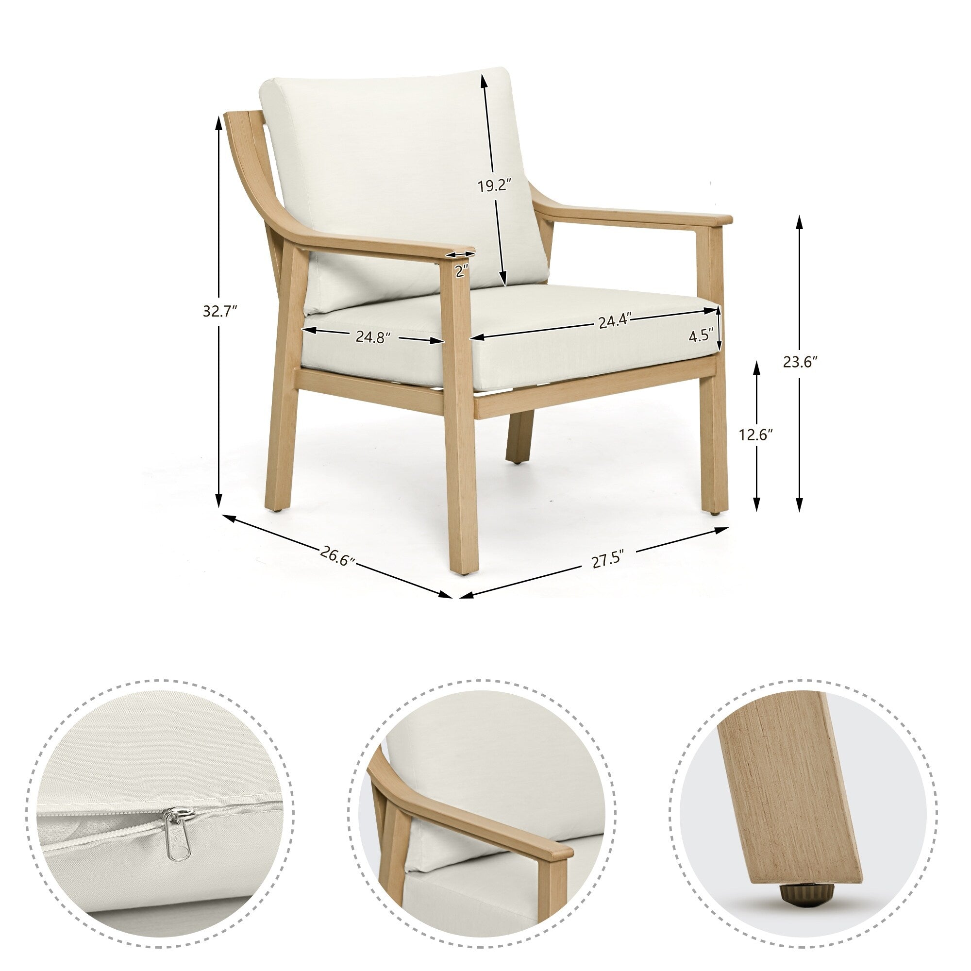 Ensemble de conversation de patio en aluminium 4 pièces avec table d'appoint et coussins