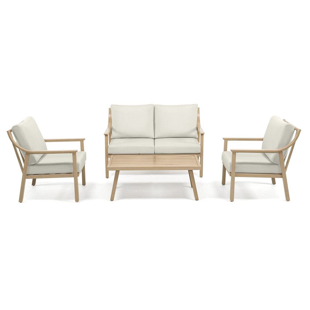 Ensemble de conversation de patio en aluminium 4 pièces avec table d'appoint et coussins