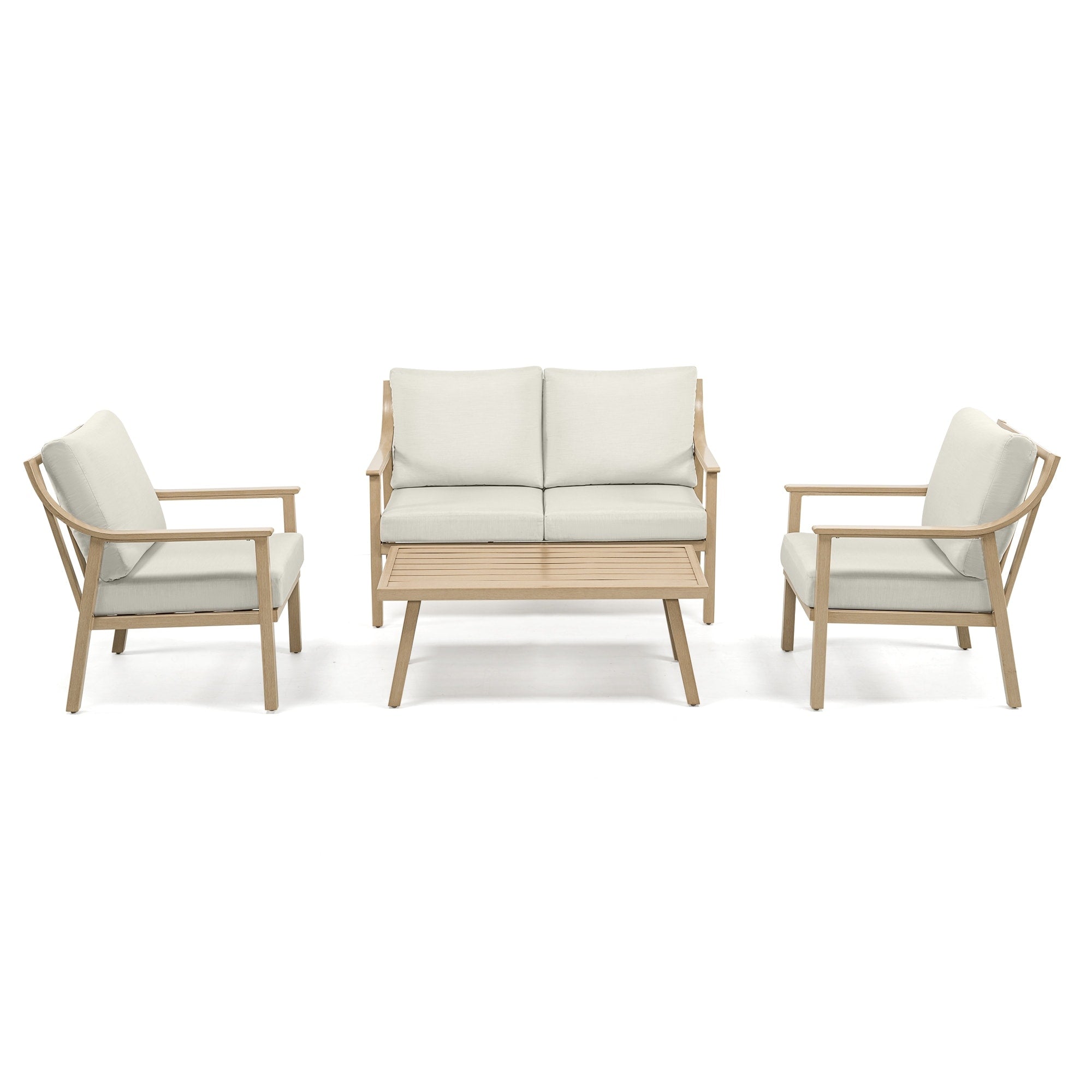 Ensemble de conversation de patio en aluminium 4 pièces avec table d'appoint et coussins