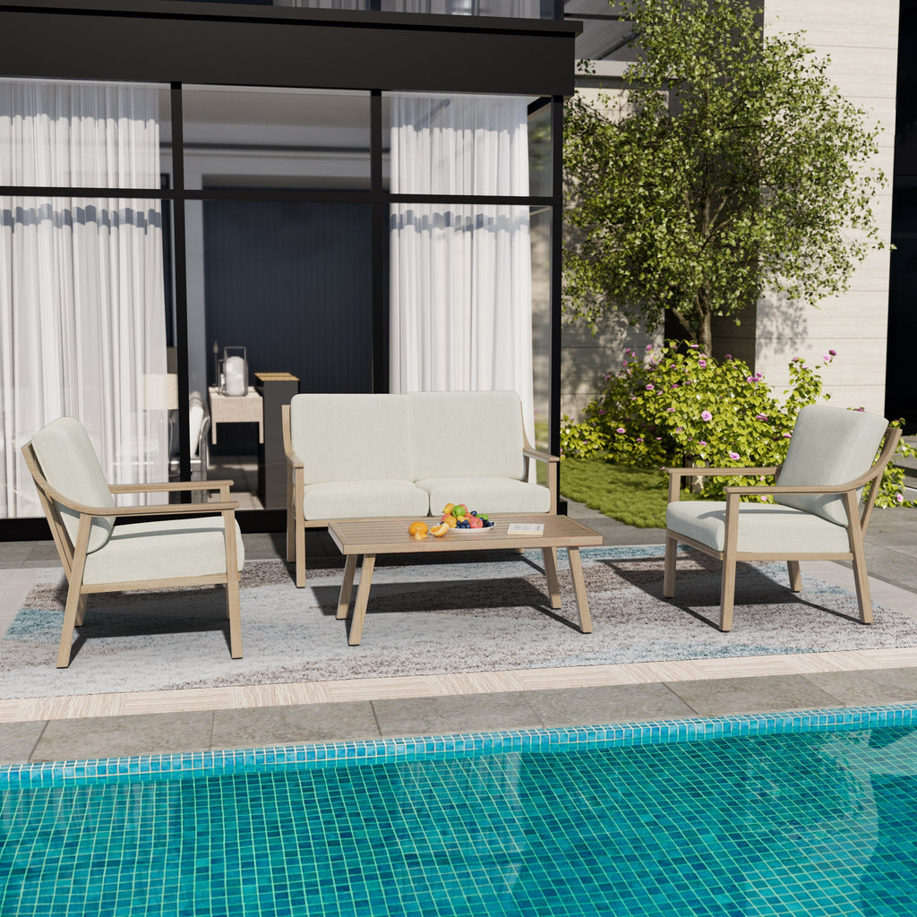 Ensemble de conversation de patio en aluminium 4 pièces avec table d'appoint et coussins