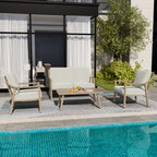 Ensemble de conversation de patio en aluminium 4 pièces avec table d'appoint et coussins