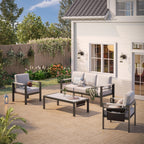 Ensemble de salon de jardin en aluminium 4 pièces, 5 places, avec coussins, table basse à LED et canapé