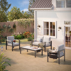 Ensemble de salon de jardin 4 pièces en aluminium pour 4 personnes avec coussins, table basse à LED et causeuse