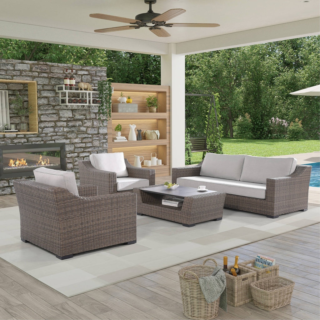 Ensemble de canapés Manhattan rustiques en osier, 4 pièces, avec verre trempé