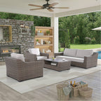 Ensemble de canapés Manhattan rustiques en osier, 4 pièces, avec verre trempé