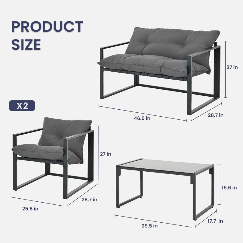 Ensemble de salon de jardin en métal 4 pièces avec coussins