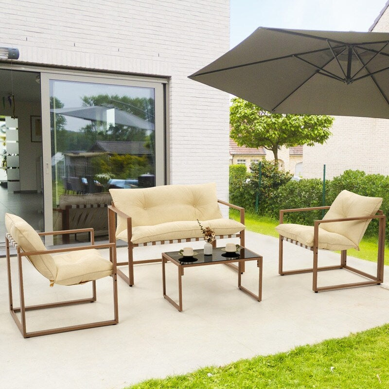 Ensemble de salon de jardin en métal 4 pièces avec coussins