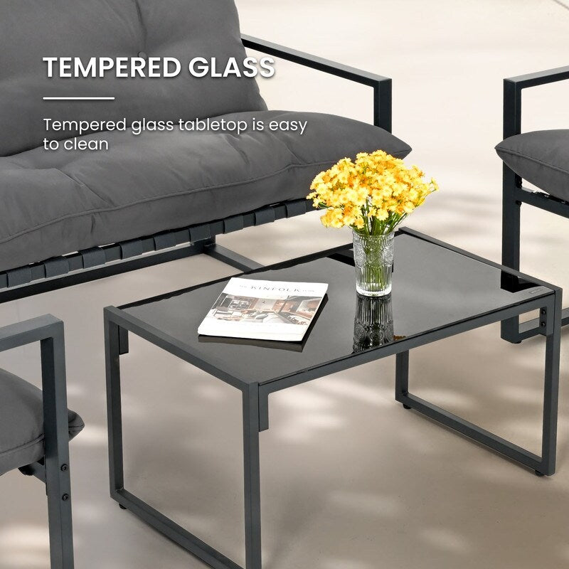 Ensemble de salon de jardin en métal 4 pièces avec coussins