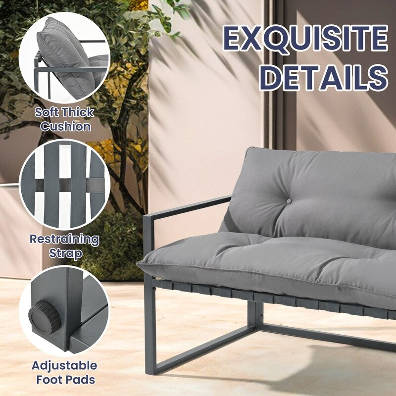 Ensemble de salon de jardin en métal 4 pièces avec coussins