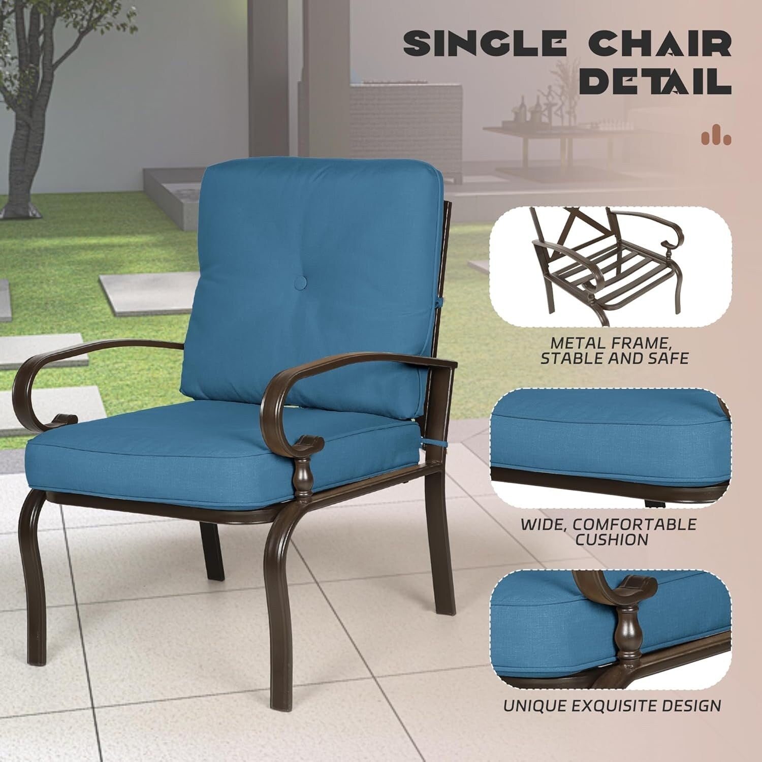 Ensemble de conversation pour patio extérieur en métal 4 pièces