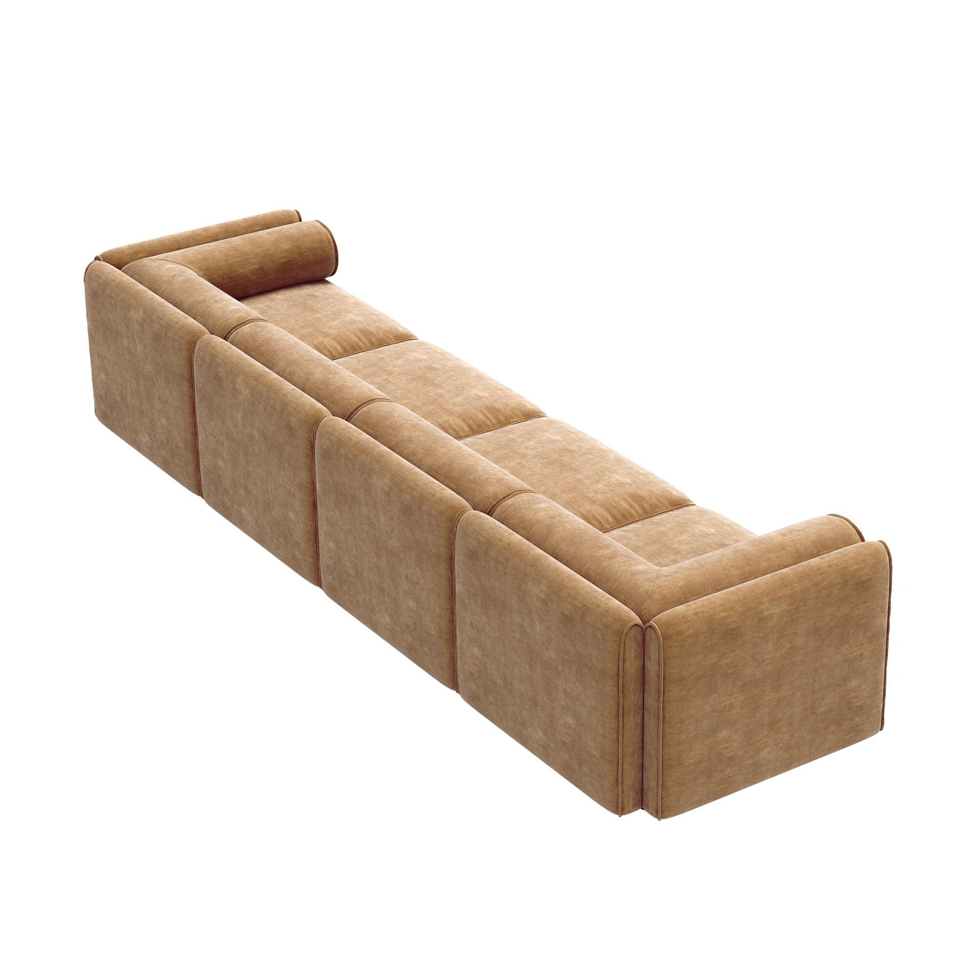 Canapé sectionnel modulaire 4 pièces - Chaise longue avec rangement et dossiers cylindriques, assise profonde