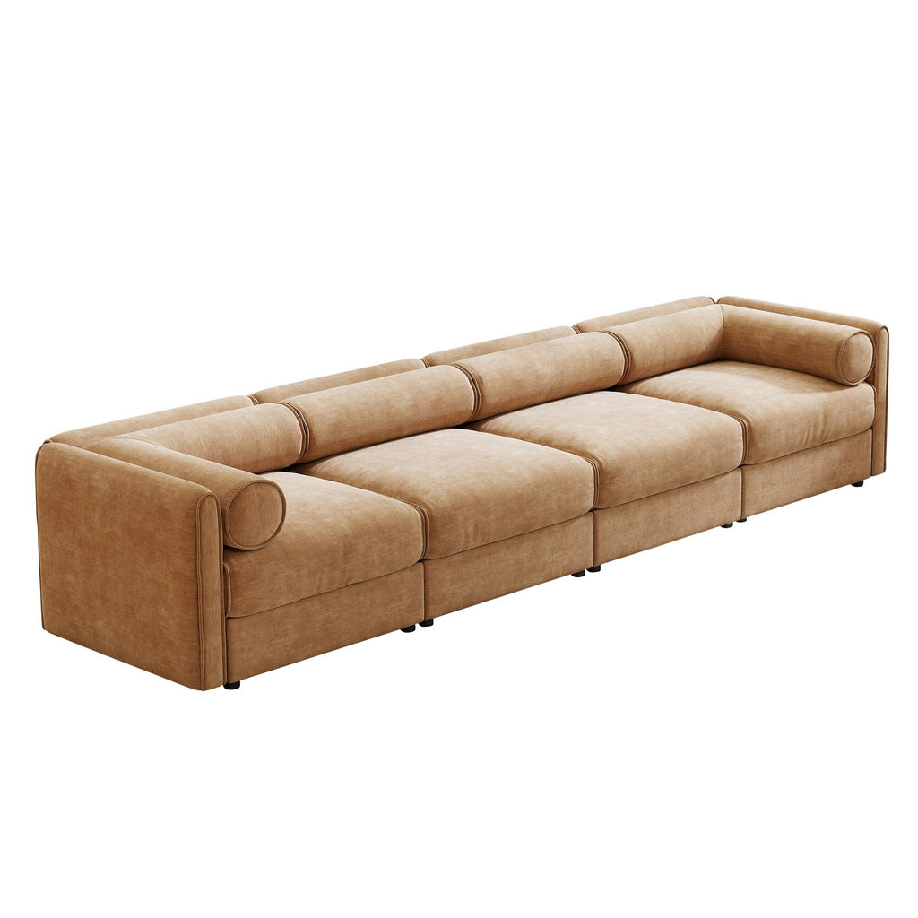 Canapé sectionnel modulaire 4 pièces - Chaise longue avec rangement et dossiers cylindriques, assise profonde