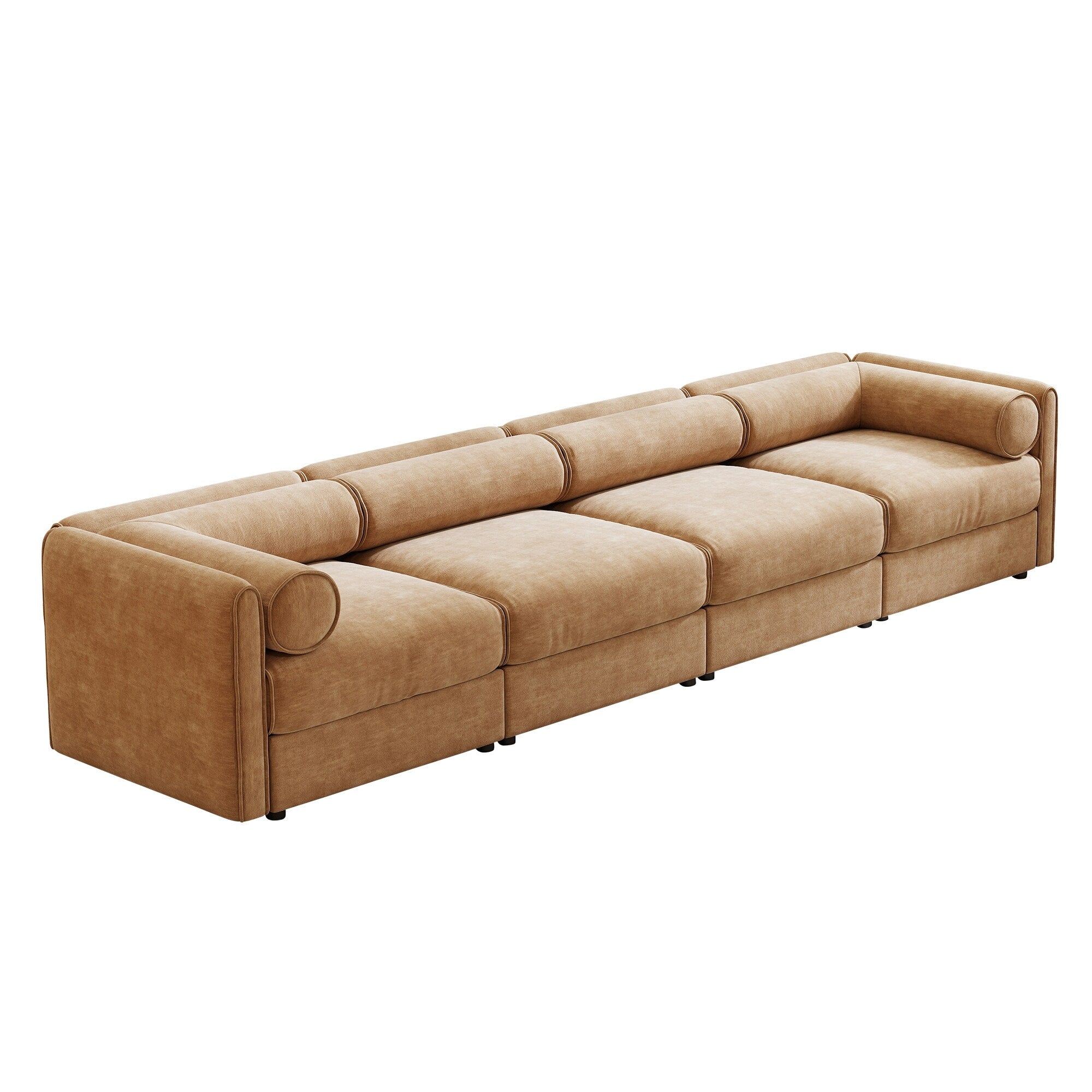 Canapé sectionnel modulaire 4 pièces - Chaise longue avec rangement et dossiers cylindriques, assise profonde