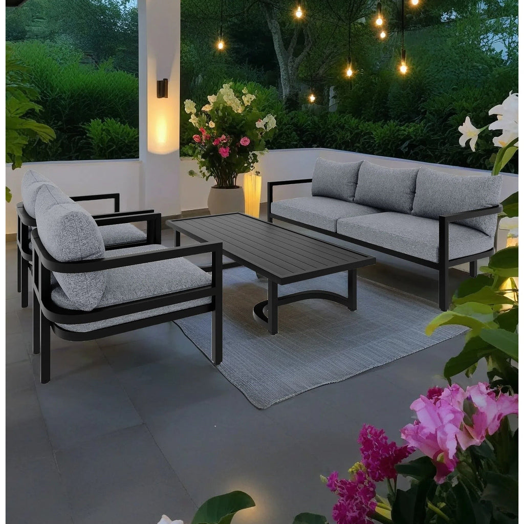 Ensemble de canapés d'extérieur 4 pièces 5 places en acier avec table basse, imperméable, antirouille et anti-UV