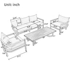 Ensemble de canapés d'extérieur 4 pièces 5 places en acier avec table basse, imperméable, antirouille et anti-UV