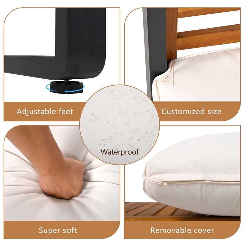 Ensemble de meubles de patio extérieur 4 pièces, ensemble bistro, ensemble de conversation de patio avec table basse et coussin amovible, ensemble de sièges d'extérieur