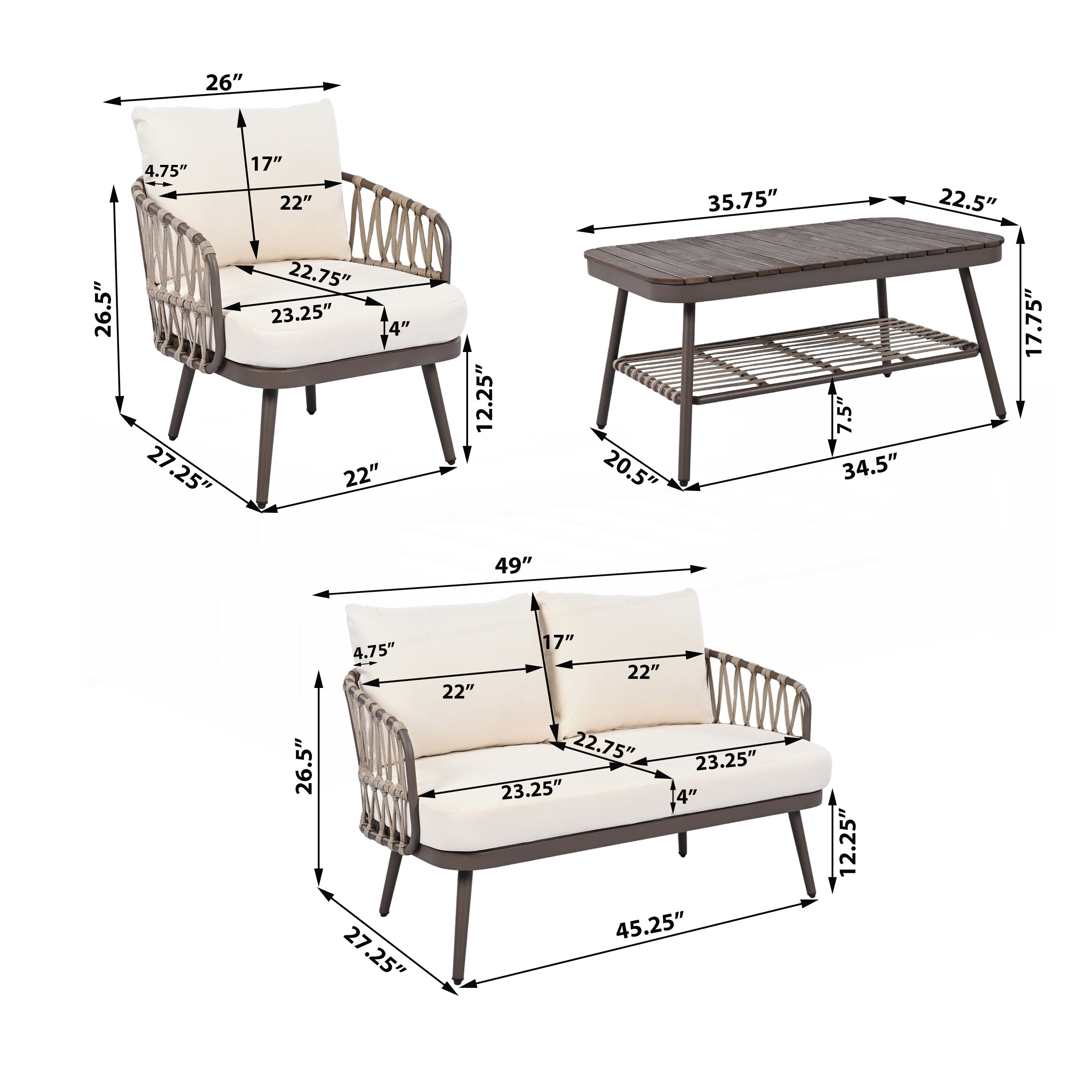 Ensemble de meubles de patio extérieur 4 pièces
