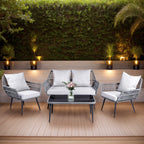 Ensemble de meubles de jardin 4 pièces, salon de jardin en osier pour terrasse, canapé-lit en rotin gris avec coussin et table