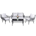 Ensemble de meubles de jardin 4 pièces, salon de jardin en osier pour terrasse, canapé-lit en rotin gris avec coussin et table