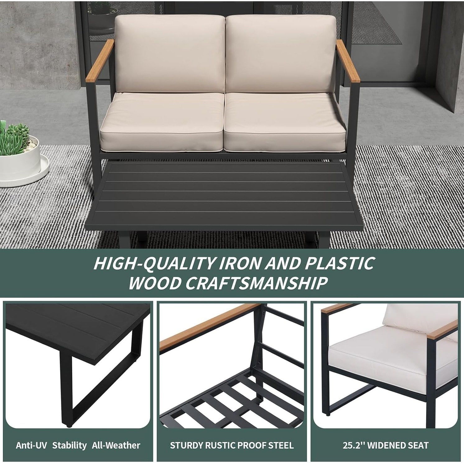 Ensemble de 4 meubles de patio d'extérieur en métal