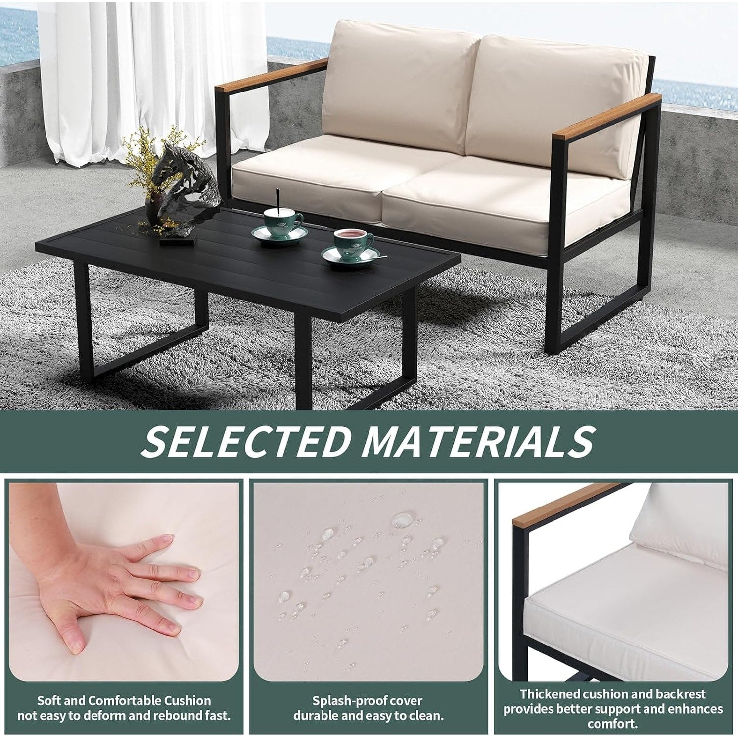 Ensemble de 4 meubles de patio d'extérieur en métal