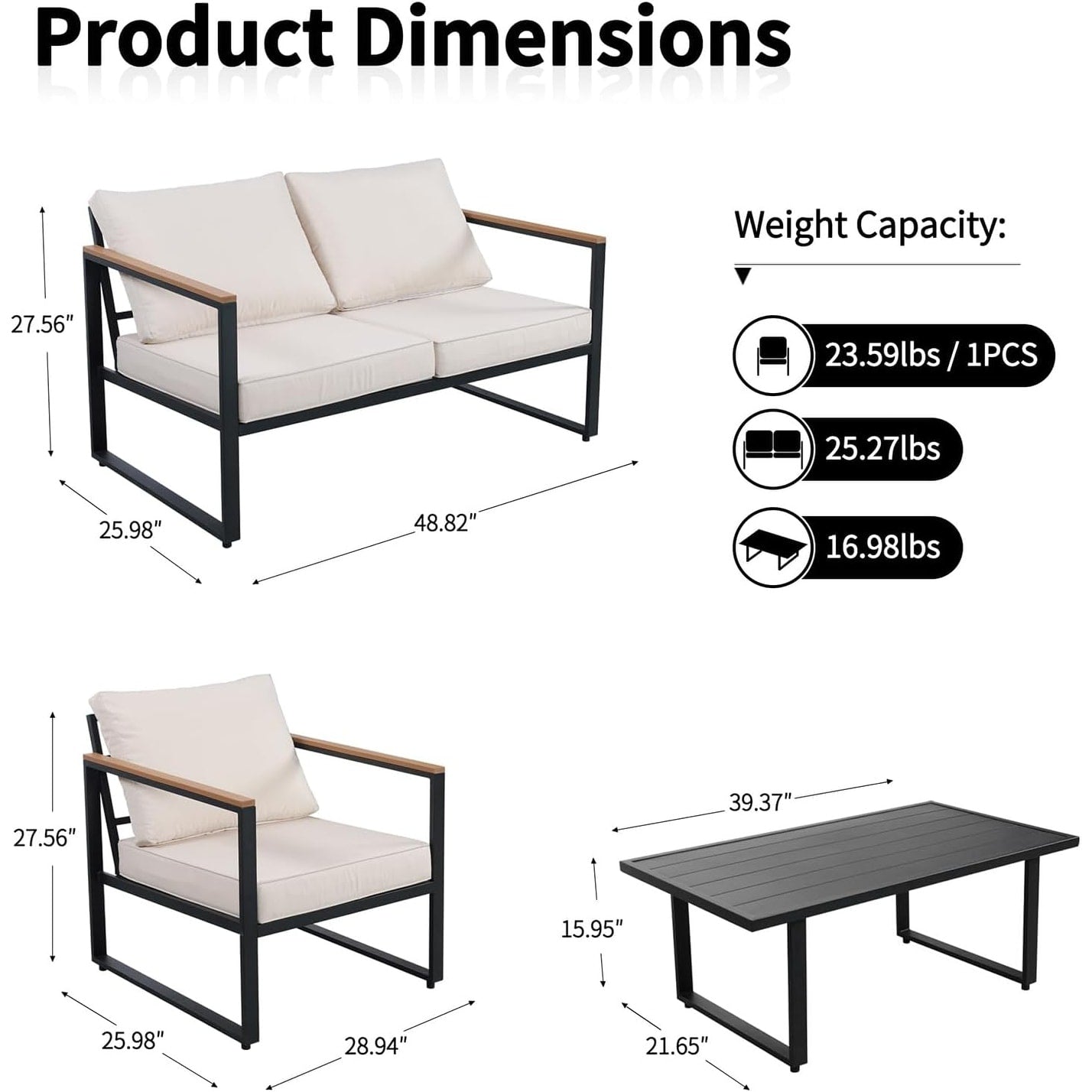 Ensemble de 4 meubles de patio d'extérieur en métal