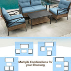 Ensemble de meubles de jardin en rotin 4 pièces, coussins épais et table d'appoint : 1 table, 2 chaises simples et 1 causeuse.