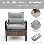 Ensemble de meubles de jardin en rotin 4 pièces, coussins épais et table d'appoint : 1 table, 2 chaises simples et 1 causeuse.