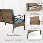 Ensemble de meubles de jardin en rotin 4 pièces, coussins épais et table d'appoint : 1 table, 2 chaises simples et 1 causeuse.