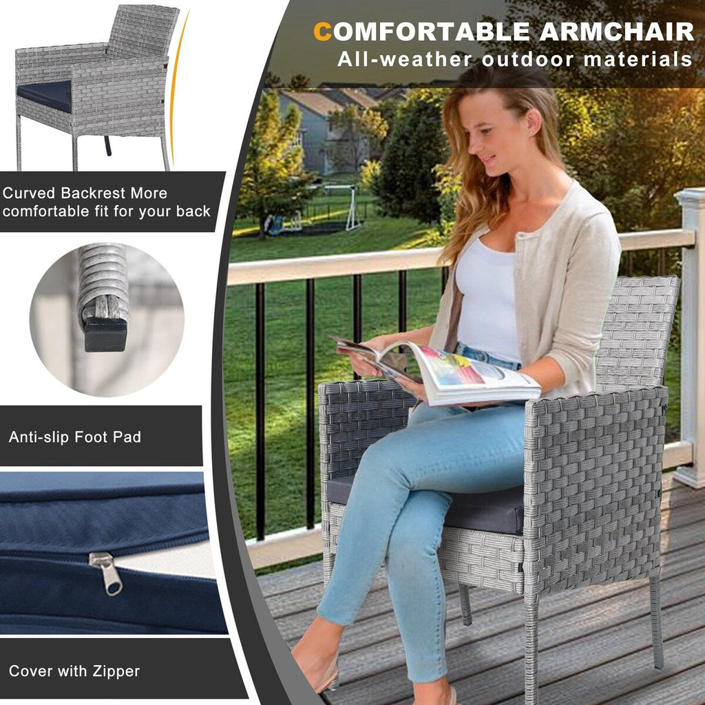 Ensemble de meubles de patio extérieur en osier 4 pièces avec table, causeuse et 2 chaises