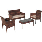 Ensemble de meubles de patio extérieur en osier 4 pièces avec table, causeuse et 2 chaises
