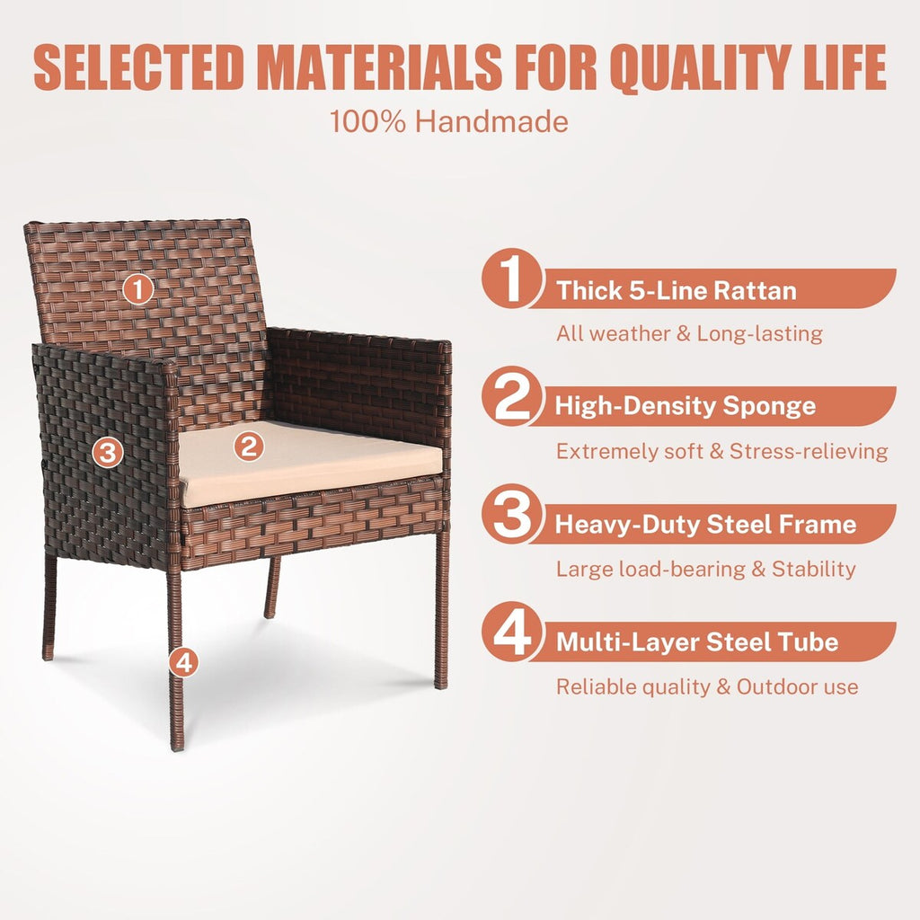 Ensemble de meubles de patio extérieur en osier 4 pièces avec table, causeuse et 2 chaises