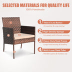 Ensemble de meubles de patio extérieur en osier 4 pièces avec table, causeuse et 2 chaises