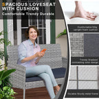 Ensemble de meubles de patio extérieur en osier 4 pièces avec table, causeuse et 2 chaises