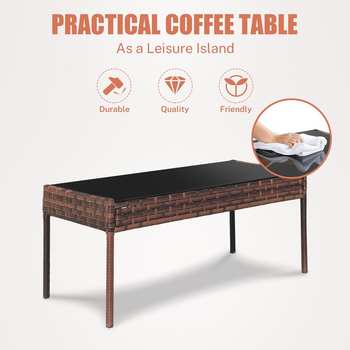 Ensemble de meubles de patio extérieur en osier 4 pièces avec table, causeuse et 2 chaises