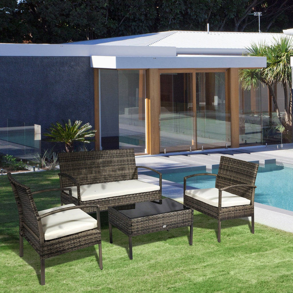 Ensemble de conversation pour patio extérieur en rotin et osier, 4 pièces